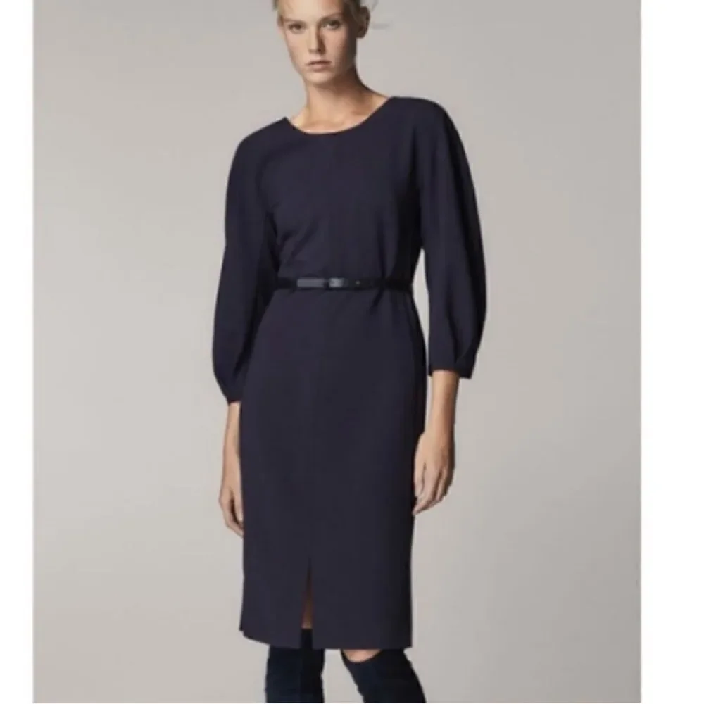 Massimo Dutti Stretch 3/4 Sleeve Blue Midi Dress
